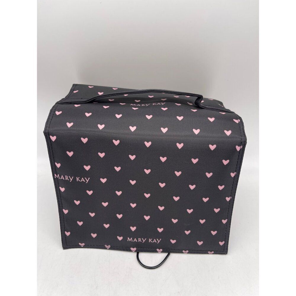 Mary Kay Black With Pink Heart Roll-Up Hanging Cosmetic Travel Bag